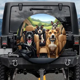 Four Dog Breeds Road Trip Car Cabin Rolling Hills - Pet Lover Gift Spare Tire Cover
