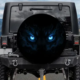 Electric Blue Predatory Animal Eyes, Slit Pupils - Wildlife Lover Automotive Gift Spare Tire Cover