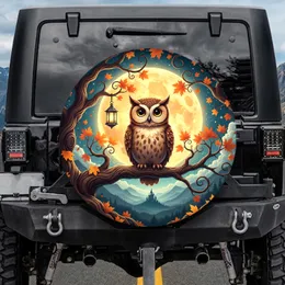 Big-Eyed Brown Owl Golden Moon Fantasy Castle - Nature Lover Home Decor Gift Spare Tire Cover