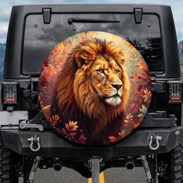 Proud Majestic Lion Profile Amber Eyes Vibrant Autumn Botanicals - Wildlife Lover Gift Spare Tire Cover