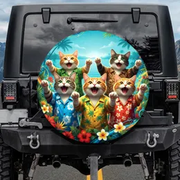 Anthropomorphic Hawaiian Shirt Cats Tropical Landscape - Outdoor Adventure Cat Lover Gift Spare Tire Cover