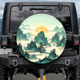 Golden Sun Layered Mountain Pine Pagoda Temple - Vehicle Travel Essential Gift Spare Tire Cover