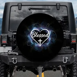 Blessed Heart Cross Celestial Golden Dust - Faith Lifestyle Gift Spare Tire Cover