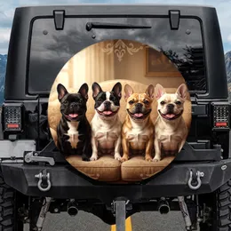 Four Happy French Bulldogs Plush Interior - Dog Lover Auto Accessory Gift Spare Tire Cover