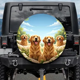 Golden Retriever Dog Pack Sunlit Foliage Sky - Dog Lover Gift Spare Tire Cover