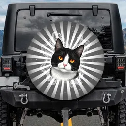 Black Tuxedo Cat Curious Gaze - Cat Lover Vehicle Decor Gift Spare Tire Cover