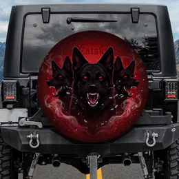 Crimson Abyss Black Canine German Shepherds Snarling Red Eyes - Dog Lover Car Accessory Spare Tire Cover