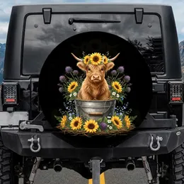 Baby Highland Cow Sunflowers Galvanized Bucket - Farmhouse Home Decor Gift for Cow Lover Spare Tire Cover