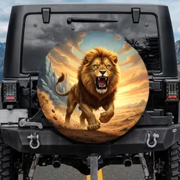 Lion Roaring Golden Mane Mountain Craggy Boulders Sun-Drenched Plain - Wildlife Lover Gift Spare Tire Cover