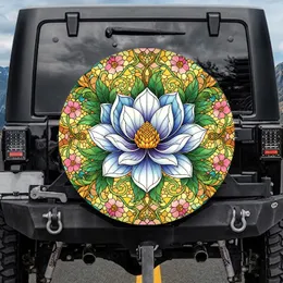 Azure Violet Magnolia Floral Stained Glass Mosaic - Car Decor Gift for Garden Lover Spare Tire Cover
