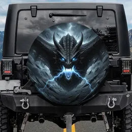 Dark Dragon Head, Electric Blue Eyes & Shadowy Wings - Fantasy Lover Auto Decor Gift Spare Tire Cover