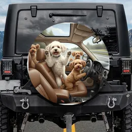 Excited Poodle-Mix Dogs Driving Car - Road Trip Lover Gift Spare Tire Cover