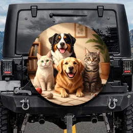 Four Domestic Pets Cat Dog Golden Retriever Bernese - Animal Lover Home Decor Gift Spare Tire Cover