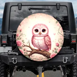 Soft Pink Baby Owl Roses Floral - Home Decor Gift for Owl Lover Spare Tire Cover