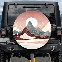 Maroon Gold Mountain Peaks Sun Moon Water - Travel Essentials Gift Spare Tire Cover