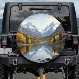 Mountain Lake Vista Snow Capped Peaks Autumn Foliage - Nature Lover Gift Spare Tire Cover