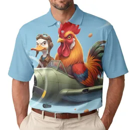 Realistic Rooster Piloting Vintage Airplane Duck Co-Pilot - Aviator Enthusiast Gift Men's Polo Shirt