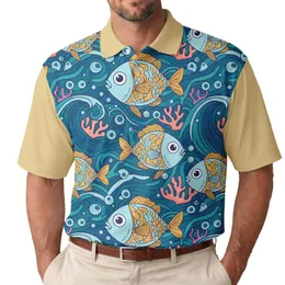 Cartoon Fish Ocean Coral Waves - Ocean Lover Gift Men's Polo Shirt