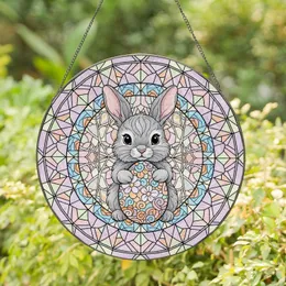 Tiffany Stained Glass Fluffy Baby Bunny Floral Easter Egg - Easter Holiday Gift Stained Glass Suncatcher