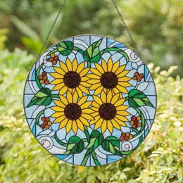 Sunflowers Green Vines Berry Clusters Filigree - Home Decor Gift for Garden Lover Stained Glass Suncatcher