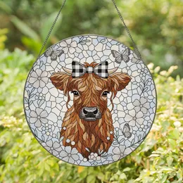 Highland Cow Calf Buffalo Plaid Bow Floral Mosaic - Home Decor Gift for Cow Lover Stained Glass Suncatcher