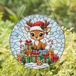 Chibi Baby Reindeer Christmas Presents - Holiday Home Decor Gift Stained Glass Suncatcher