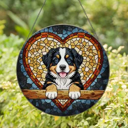 Bernese Mountain Dog Puppy Wooden Beam Heart - Home Decor Gift for Dog Lovers Stained Glass Suncatcher