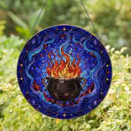 Black Cauldron Flames Smoke Arcane Symbols - Fantasy Home Decor Gift Stained Glass Suncatcher