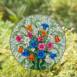 Floral Bouquet Bell Flowers Blossoms Leaves Stems Buds Home Decor Gift for Garden Lover Stained Glass Suncatcher
