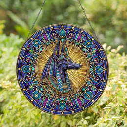 Egyptian God Anubis Portrait Nemes Headdress - Home Decor Gift for Mythology Lover Stained Glass Suncatcher