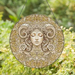 Ethereal Feminine Face Ram Horns Rococo Rose Acanthus Home Decor Gift Stained Glass Suncatcher