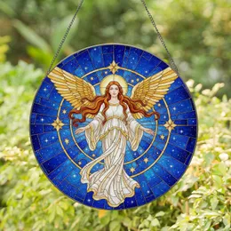 Celestial Angelic Woman Golden Wings Starburst Halo Cosmic Nebula - Home Decor Gift Stained Glass Suncatcher
