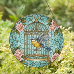 Songbird Golden Birdcage Floral - Home Decor Gift for Bird Lovers Stained Glass Suncatcher
