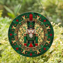 Nutcracker Soldier Shako Hat Baroque Filigree Jewel Border - Christmas Holiday Decor Stained Glass Suncatcher