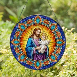 Jesus Cradling Baby Jesus - Christian Home Decor Gift for Family Stained Glass Suncatcher