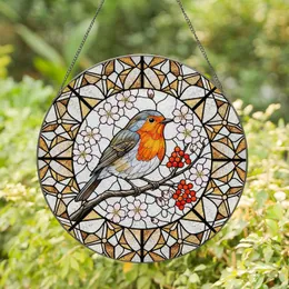 Robin Bird Cherry Blossom Red Berry - Home Decor Gift for Bird Lover Stained Glass Suncatcher