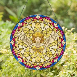 Cherubic Angel Prayer Wings Golden Bow Heart Ornate Star Embellishments - Home Decor Gift Stained Glass Suncatcher