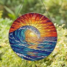 Ocean Wave Breaking Sunset Horizon Seascape Mosaic - Home Decor Gift for Ocean Lover Stained Glass Suncatcher