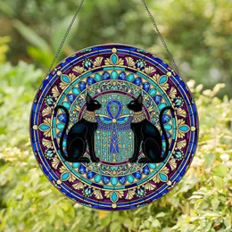 Black Cats Ankh Symbol Egyptian Collar - Home Decor Gift for Cat Lover Stained Glass Suncatcher