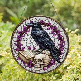 Black Raven Skull Antique Book Home Decor Gift for Gothic Decor Lover Stained Glass Suncatcher