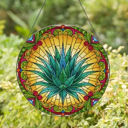 Spiky Agave Acanthus Scrolls Blue Gem Orbs Sunburst Mosaic - Home Decor Gift Stained Glass Suncatcher