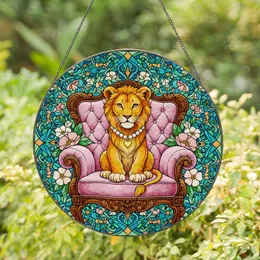 Lion Cub Pearl Necklace Armchair - Home Decor Gift for Animal Lover Stained Glass Suncatcher