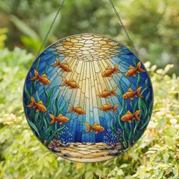 Golden Goldfish Sunlit Water Scene Aquatic Plants - Home Decor Gift for Fish Lover Stained Glass Suncatcher