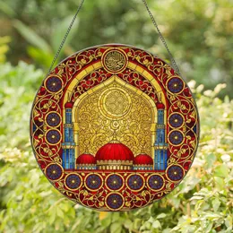 Grand Mosque Red Domes Golden Crescent Arch Minarets Arabesque - Housewarming Gift Stained Glass Suncatcher