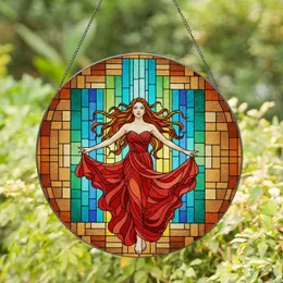 Graceful Woman Auburn Hair Dance Pose - Home Decor Gift for Art Collector Stained Glass Suncatcher