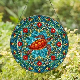 Sea Turtle Mosaic Stained Glass Aquatic Floral - Home Decor Gift Stained Glass Suncatcher