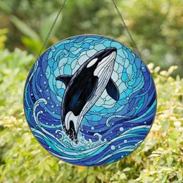 Killer Whale Orca Mid-Leap Air Bubbles Ocean Mosaic - Ocean Lover Home Decor Gift Stained Glass Suncatcher