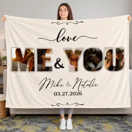 Personalized Photo Collage Blanket, You and Me Couples Throw, Custom Anniversary Gift for Him Her, Husband Wife Keepsake