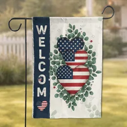 Distressed Three Layered American Flag Hearts Welcome - Patriotic Home Decor Gift Garden Flag