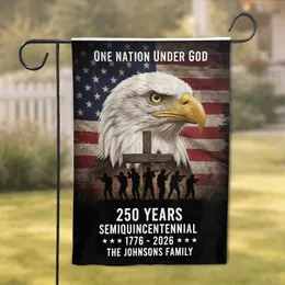 Bald Eagle American Flag 1776-2026 250th Anniversary One Nation Under God Custom Family Name Garden Flag